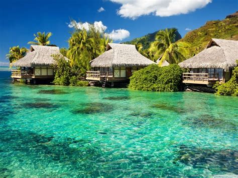 Water Bungalows On A Tropical Island Hd Desktop Wallpapers High