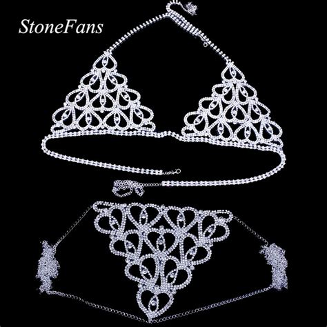 Stonefans Women Sexy Heart Rhinestone Bra Body Chest Chain Accessories