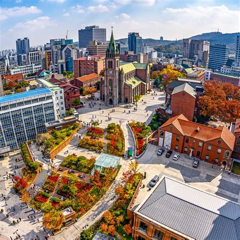 Myeongdong Cathedral On A Small Hill Overlooking Downtown Seoul South