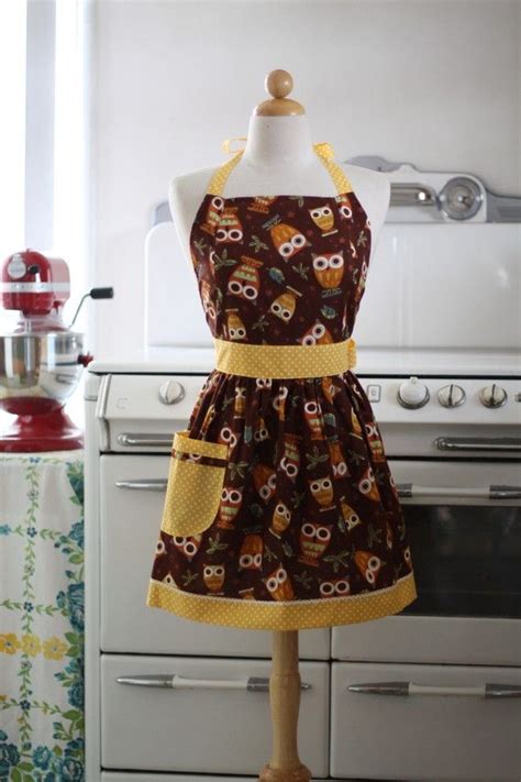 The Chloe Vintage Inspired Brown Owl Full Apron Etsy Owl Aprons Apron Owl