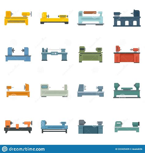 Lathe Icons Set Flat Vector Isolated Stock Vector Illustration Of