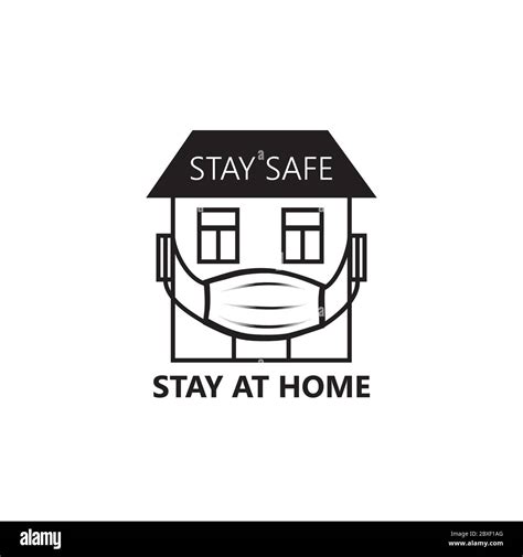 Quarantine Sign Crestative Symbol With House Wearing Medical Mask And