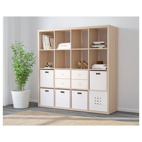 Kallax Shelving Unit White Stained Oak Effect 147x148 Cm Ikea