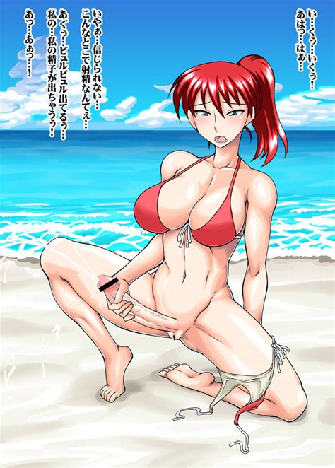 Kurenai Yuuji Mikage Kyouko Original Translated 1girl Beach Bikini Blush Breasts