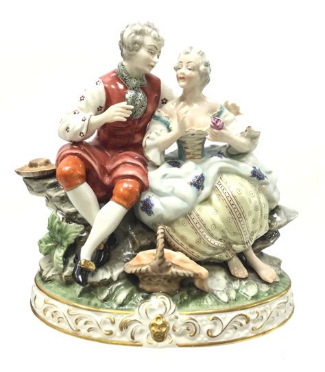 3 vintage german dresden volkstedt rudolstadt porcelain ladies figure figurines. Lot - Dresden Germany H.H. Kunst Porcelain Figurine
