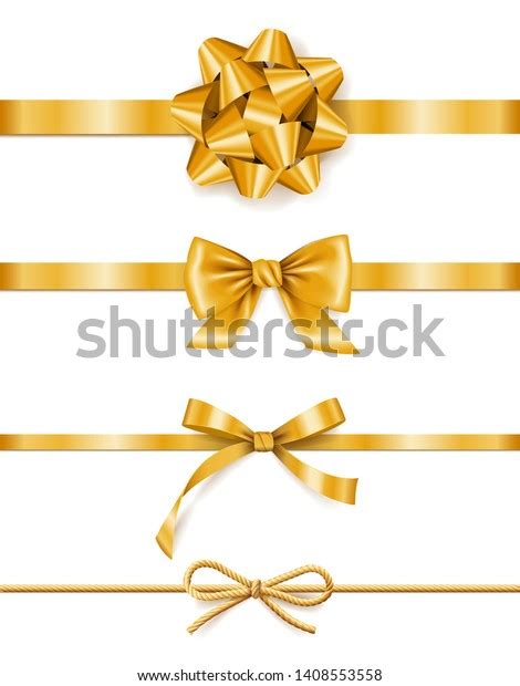 Set Golden Ribbons Bows Decoration Gift Stock Vector Royalty Free