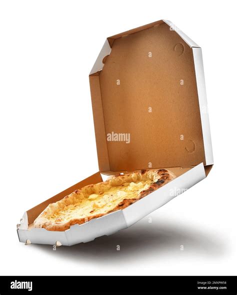 Hot Tasty Cheese Pizza In Cardboard Box On White Background Image For