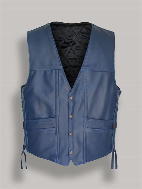 Padded neck for comfort when vest is loaded down with tools. Navy Blue Cruiser Vest | Men Jacket | MauveTree