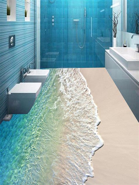 55 Off Beach Wave Pattern Floor Stickers For Bathroom