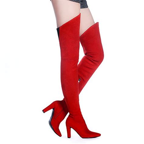 Shoen Tale Women Stretch Suede Chunky Heel Thigh High Over The Knee