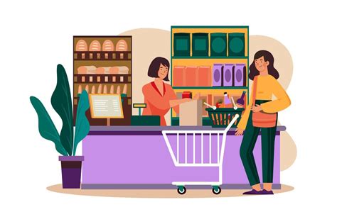 Shop Assistant Handling Shopping Bag To Female Customer In Grocery Store 17381290 Vector Art At