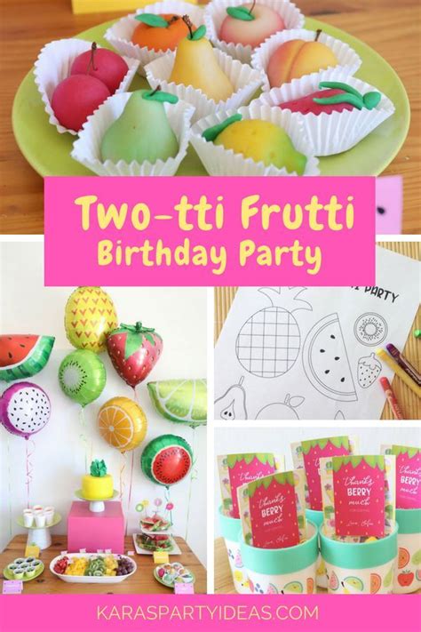Two Ti Frutti Birthday Party With Lots Of Food And Decorations On The