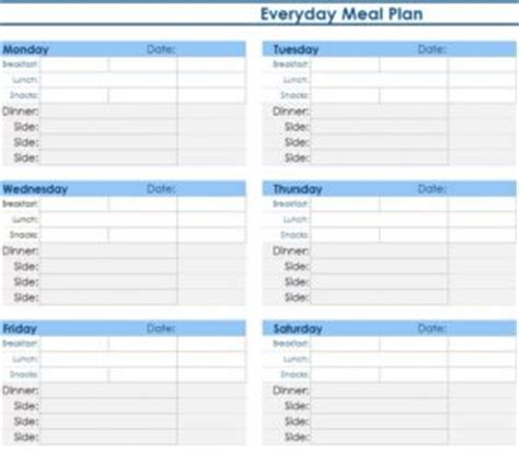 daily meal planner  excel templates