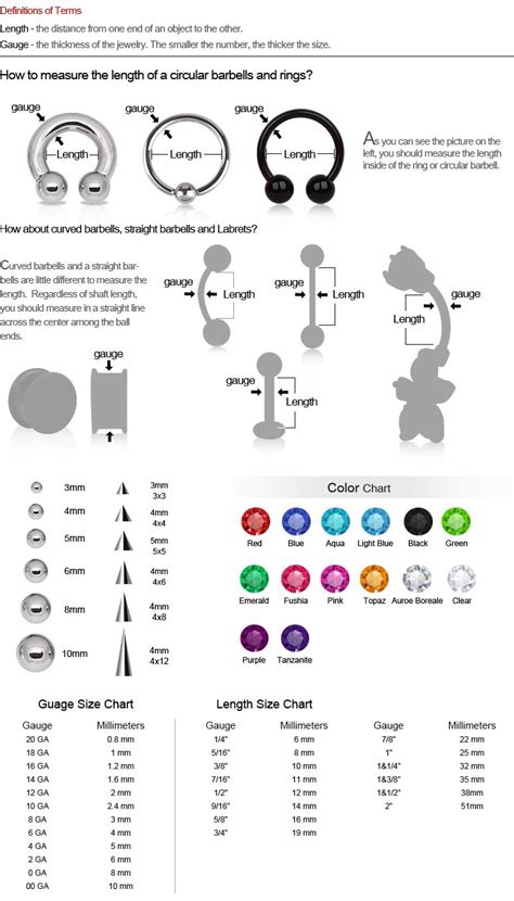 Piercing Jewelry Length Chart