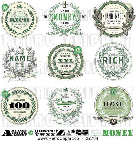 Vector Clip Art Of Retro Money Wreath Seals With Sample Text By