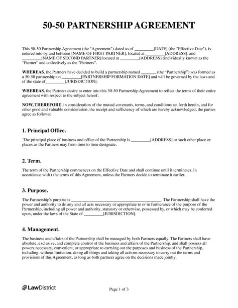 5050 Partnership Agreement Free Pdf And Word Template Lawdistrict
