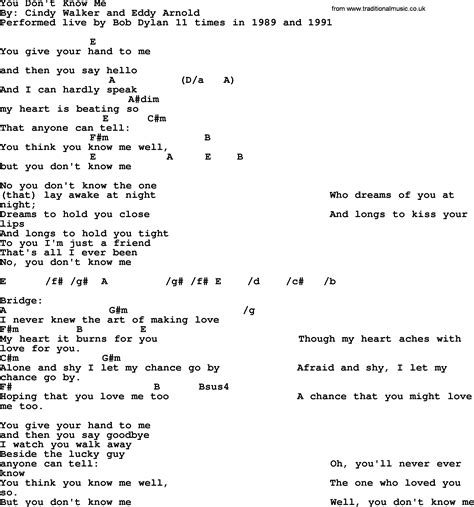 Bob Dylan song - You Don't Know Me, lyrics and chords