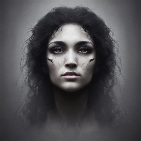 portrait of a beautiful raven haired goddess emergin