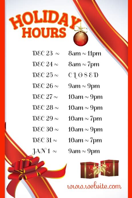 Holiday Store Hours Poster Template Postermywall