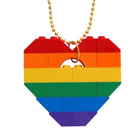 Playful Rainbow Necklace Chunky Heart Pendant Made From Lego