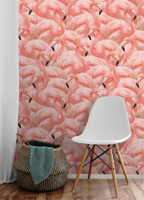 Coral Flamingo Repositionable Peel N Stick Wallpaper