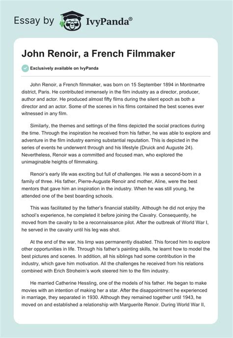 John Renoir A French Filmmaker 3316 Words Essay Example