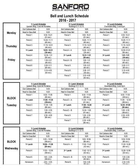 Lunch Schedule Template