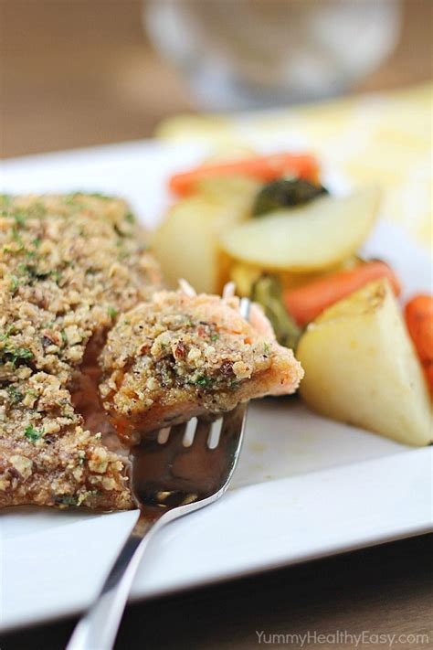 Honey mustard sauce goes very well with chicken to get your pecans chopped up into small pieces either by using a knife and cutting board or taking. Pecan Crusted Honey-Mustard Salmon - Yummy Healthy Easy