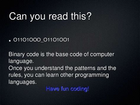 Binary Code Beginning
