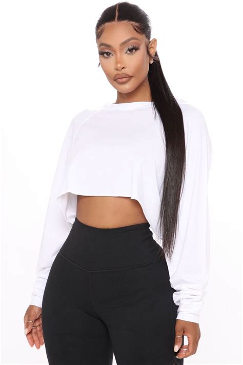 Nova Strong Long Sleeve Active Crop Top White In 2021 Crop Tops Fashion Nova Outfits White