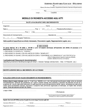 MODULO DI RICHIESTA ACCESSO AGLI ATTI Aslsalernoit Fill And Sign Printable Template Online