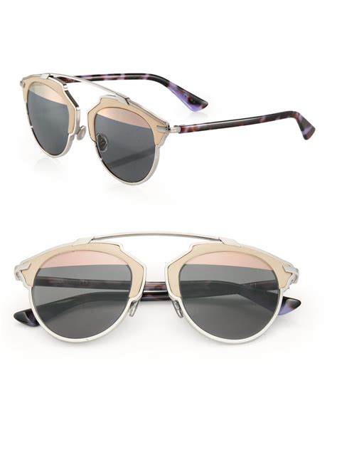 Dior So Real Mm Leather Trim Metal Sunglasses In Pink Rose Gold Lyst
