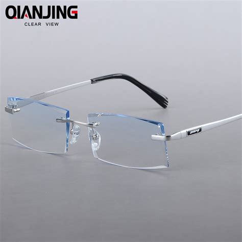 ﻿buy 2018 Men S Pure Titanium Myopia Glasses Diamond Trimming Rimless