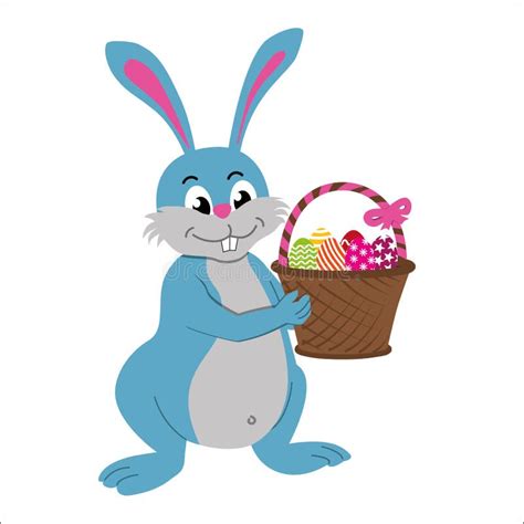 Easter Rabbit With Basket Full Of Decorated Easter Eggs Stock Vector