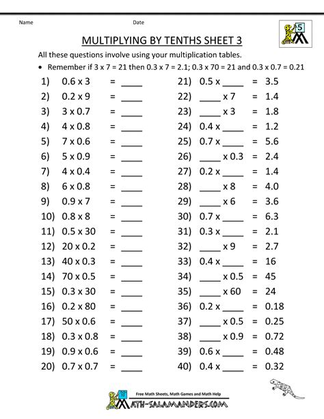 Printable 5th Grade Math Worksheets With Answer Key Printable