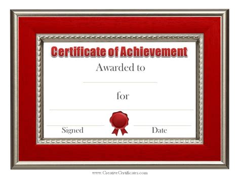 Red Border And Red Ribbon Certificate Of Achievement Template