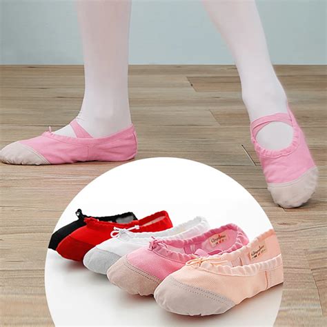 Girls Dance Shoes With Soft Canvas And Leather Head Dance Slipper