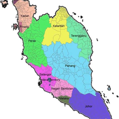 State And Sub Districts Boundaries Of Peninsular Malaysia Source