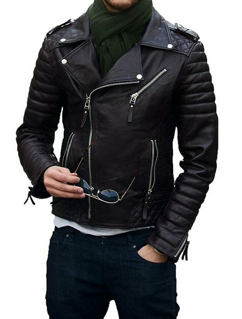 New Men Quilted Leather Jacket 100 Genuine Soft Cowhide Biker Bomber Jacket · Leatherworld2014