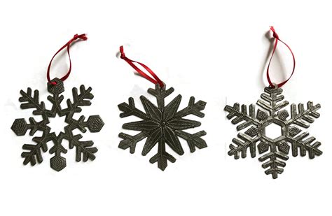 Snowflake Ornaments Set Of 3 Handmade Metal Snowflakes Etsy