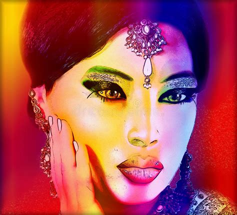 Abstract Digital Art Of Indian Or Asian Womans Face