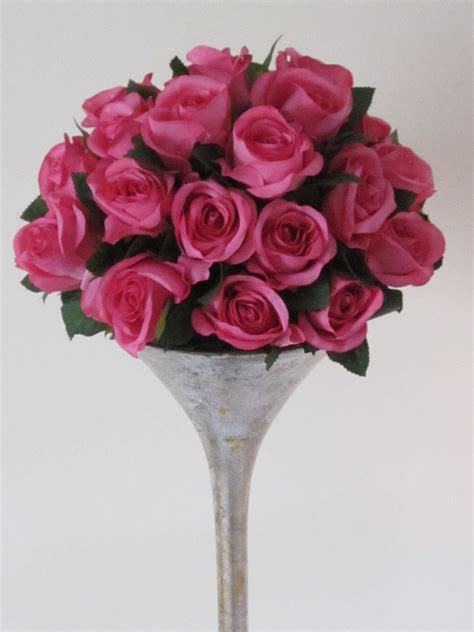 Antique Martini Vase Centrepiece With Hot Pink Artificial Roses Table
