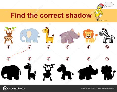 Find Correct Shadow Kids Educational Game African Animals Lion Elephant