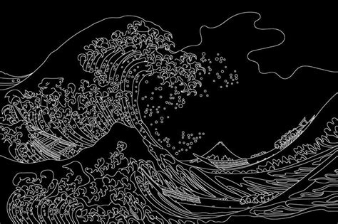 Great Wave Japanese Outline Hokusai Drawing Black Limited Edition Of