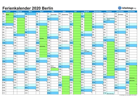 Schulferien Berlin 2020 Kalender Kalender 2020