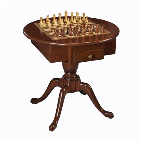 Round Pedestal Game Table Solid Cherry Wood Chess Checkers
