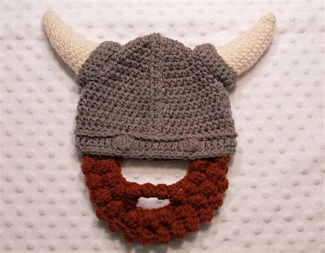 Crochet Viking Hat With Detachable Beard Photo Prop Handmade Etsy