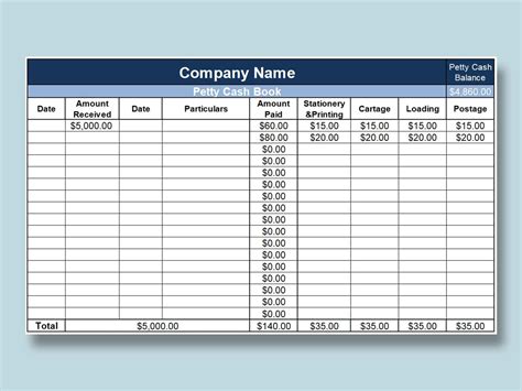 EXCEL Of Petty Cash Book Xlsx WPS Free Templates