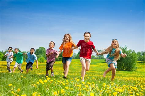 Kids Running In The Field Stock Photo Image Of Boys 32567880