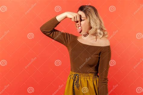 Blonde Woman Pinching Nose Because Of The Stink Stock Image Image Of Grimace Adult 203380459